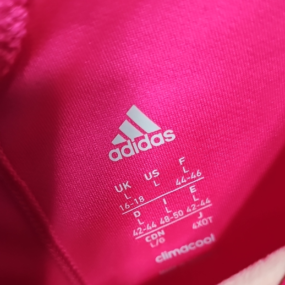 Adidas Hot Pink Sports Tee with Silver Stripes - Picture 2 of 6